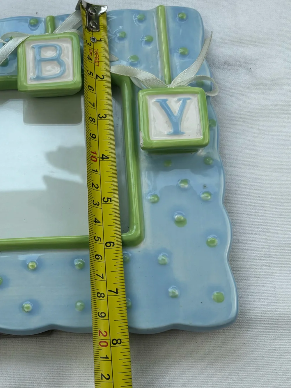 VTG Blue & Green Ceramic “BABY “ Block Picture Frame 3D Photo Frame 8 x 10 / 4x6